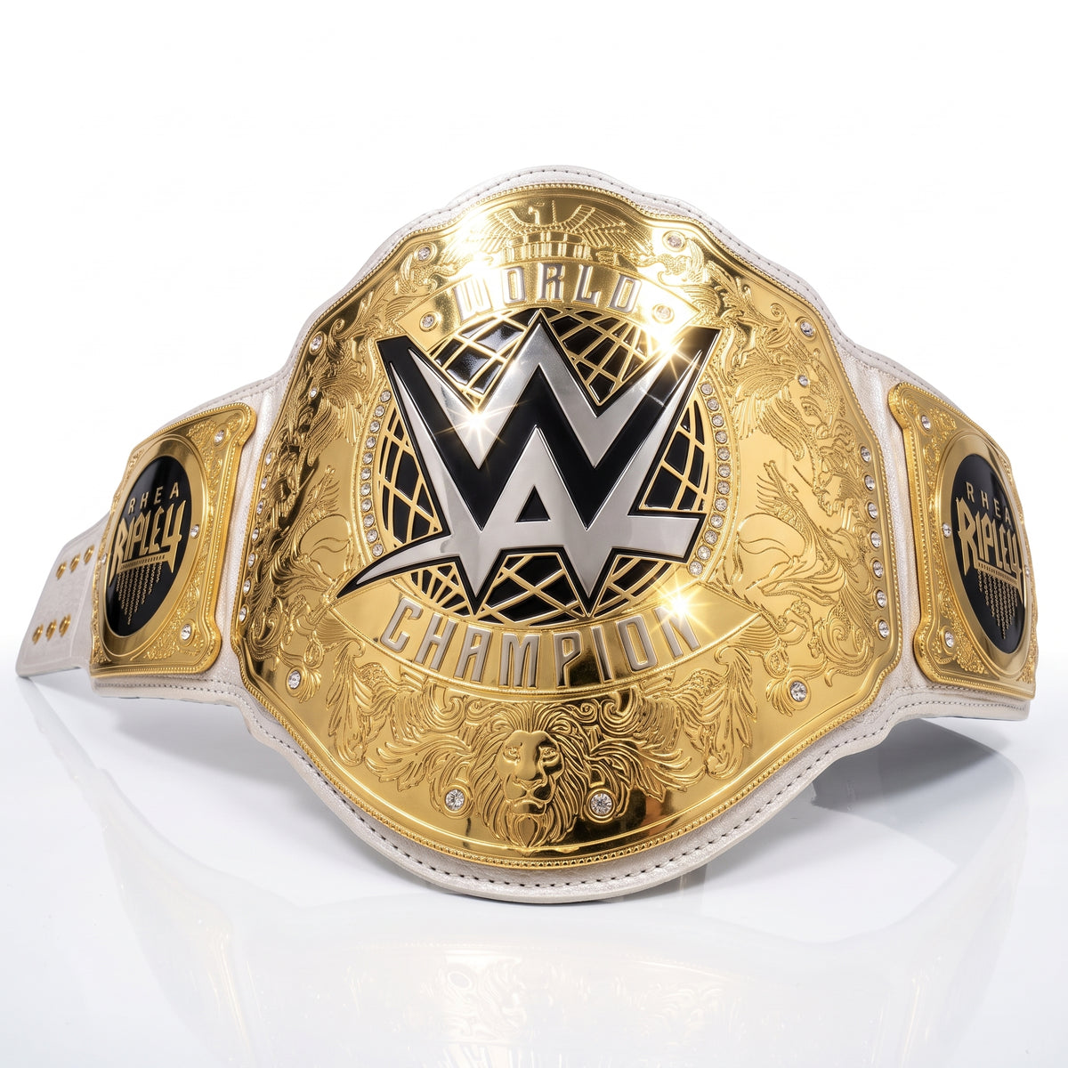 White & Gold Wrestling Championship Belt | Custom Nameplate Edition