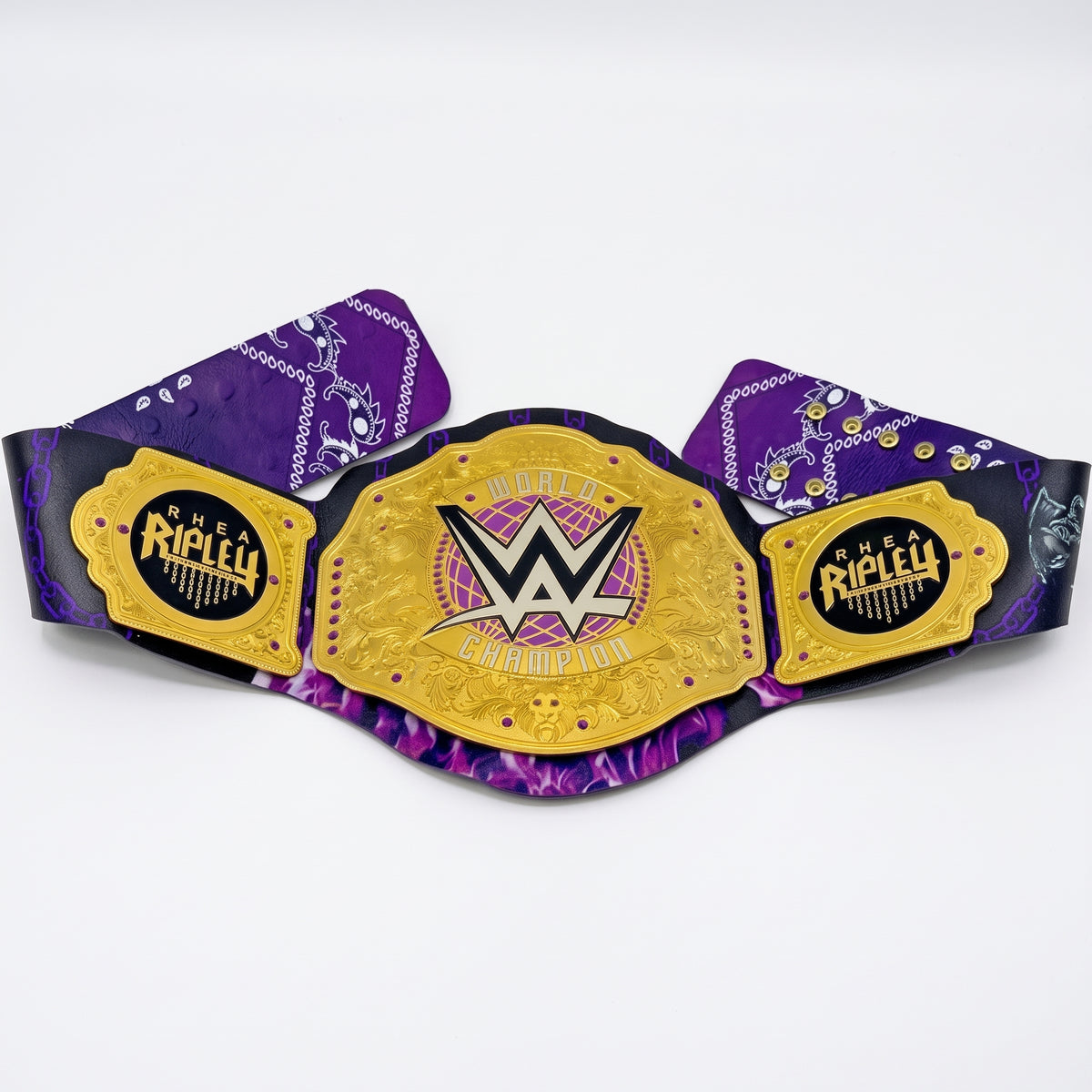 Purple & Gold Wrestling Championship Belt | Bandana Print Custom Nameplate Edition