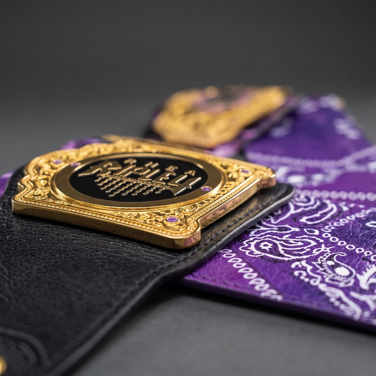 Purple & Gold Wrestling Championship Belt | Bandana Print Custom Nameplate Edition