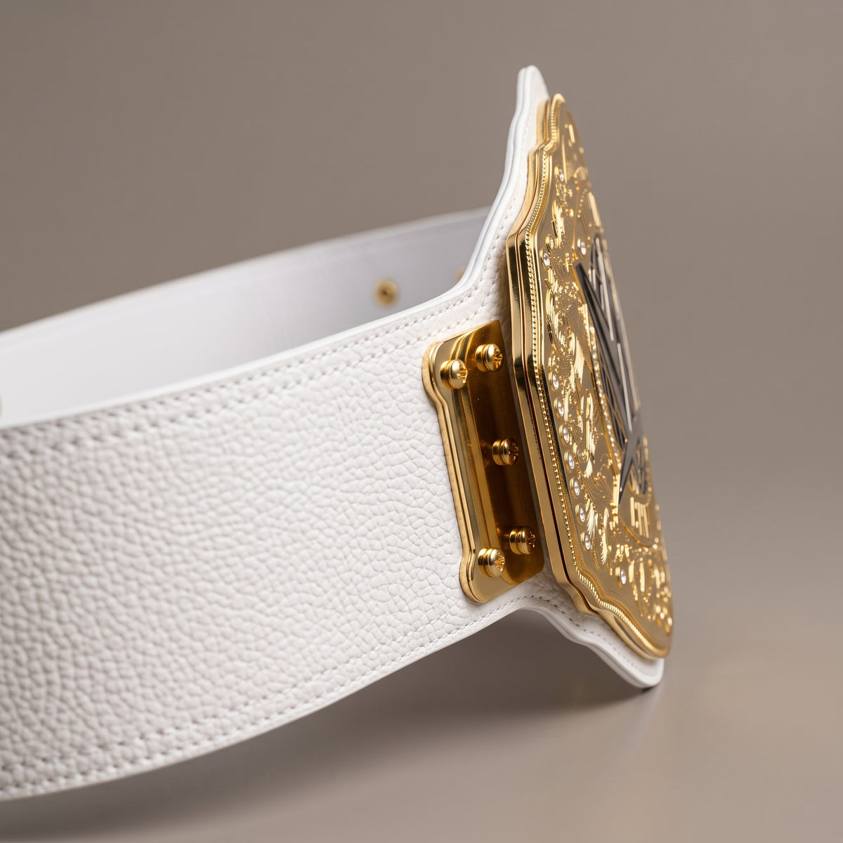 World Champion White & Gold Wrestling Title Belt | Custom Nameplate Edition