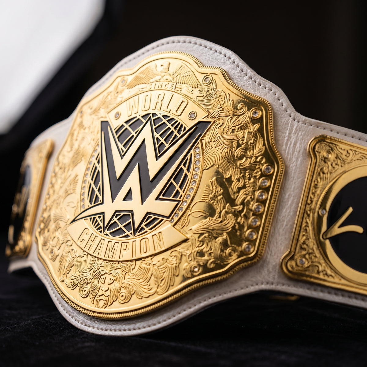 World Champion White & Gold Wrestling Title Belt | Custom Nameplate Edition
