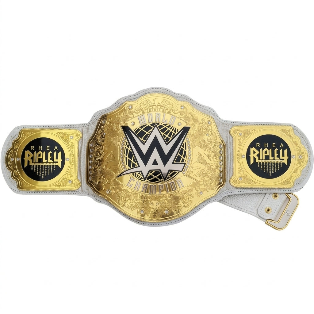 White & Gold Wrestling Championship Belt | Custom Nameplate Edition