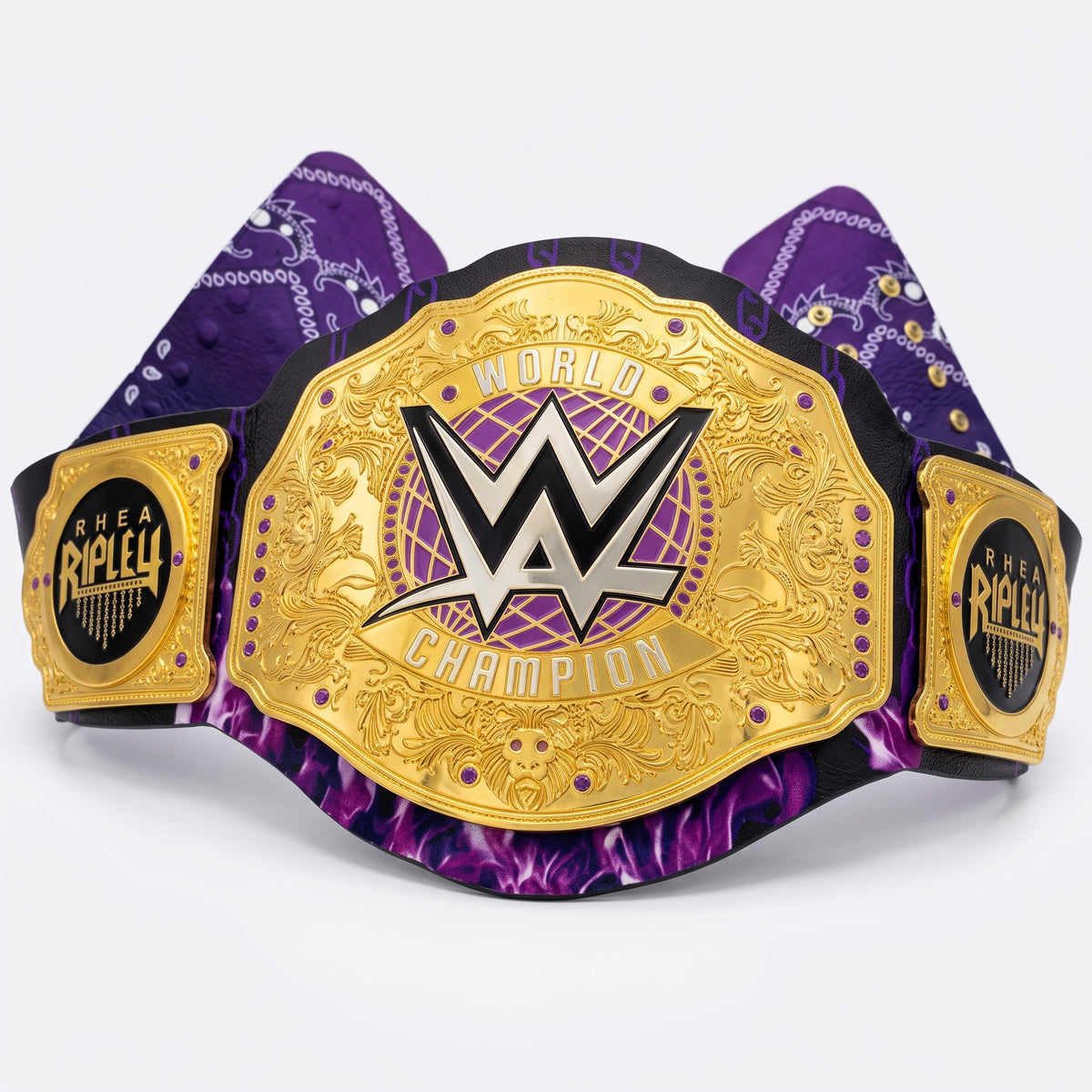 Purple & Gold Wrestling Championship Belt | Bandana Print Custom Nameplate Edition