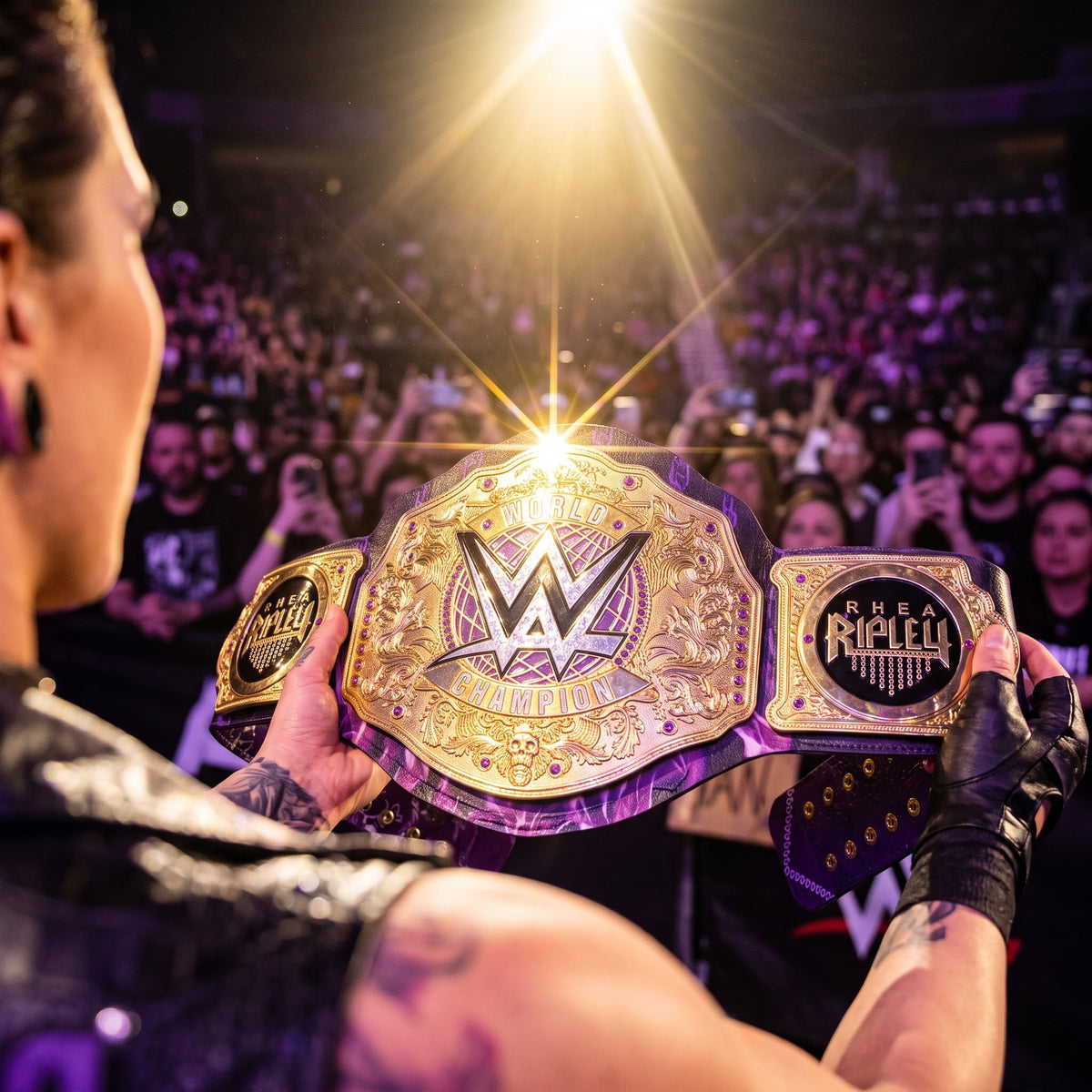 Purple & Gold Wrestling Championship Belt | Bandana Print Custom Nameplate Edition