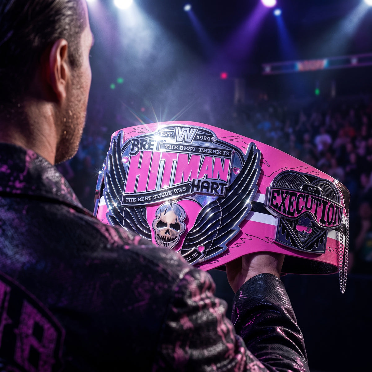 Pink & Black Wrestling Championship Belt | Winged Skull Design