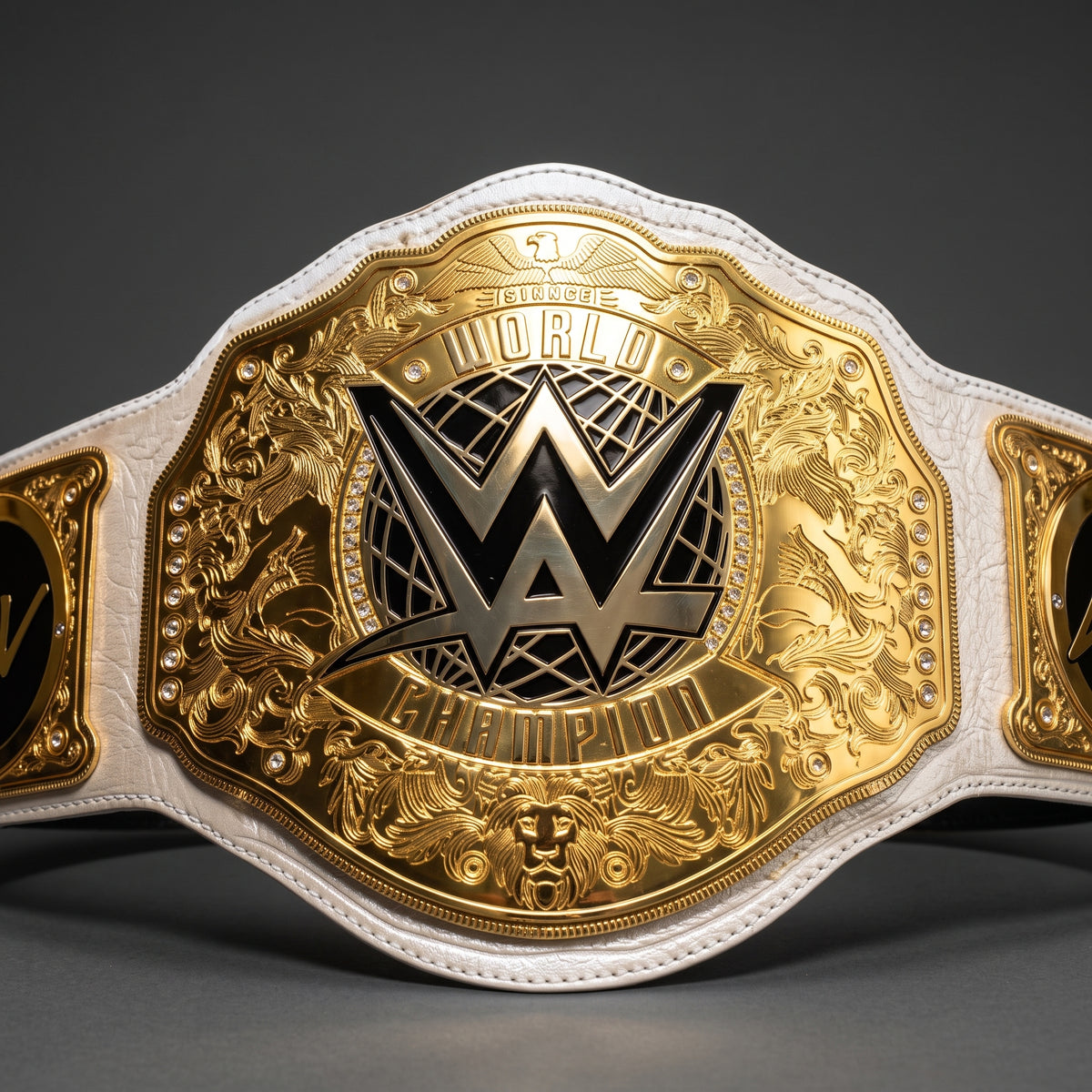 World Champion White & Gold Wrestling Title Belt | Custom Nameplate Edition
