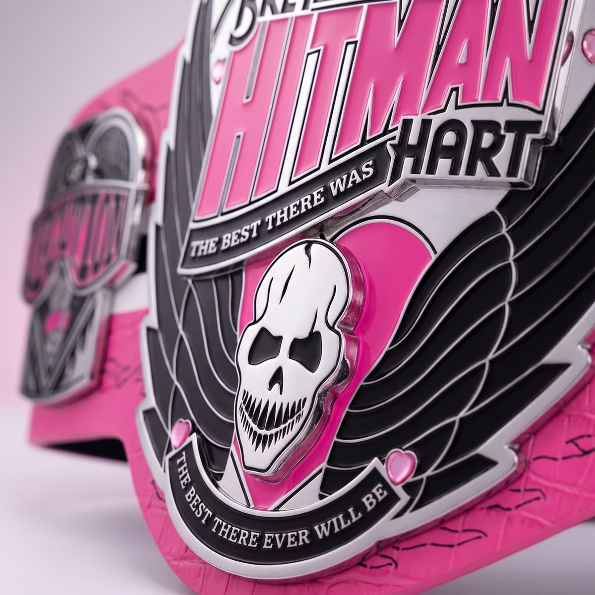 Pink & Black Wrestling Championship Belt | Winged Skull Design