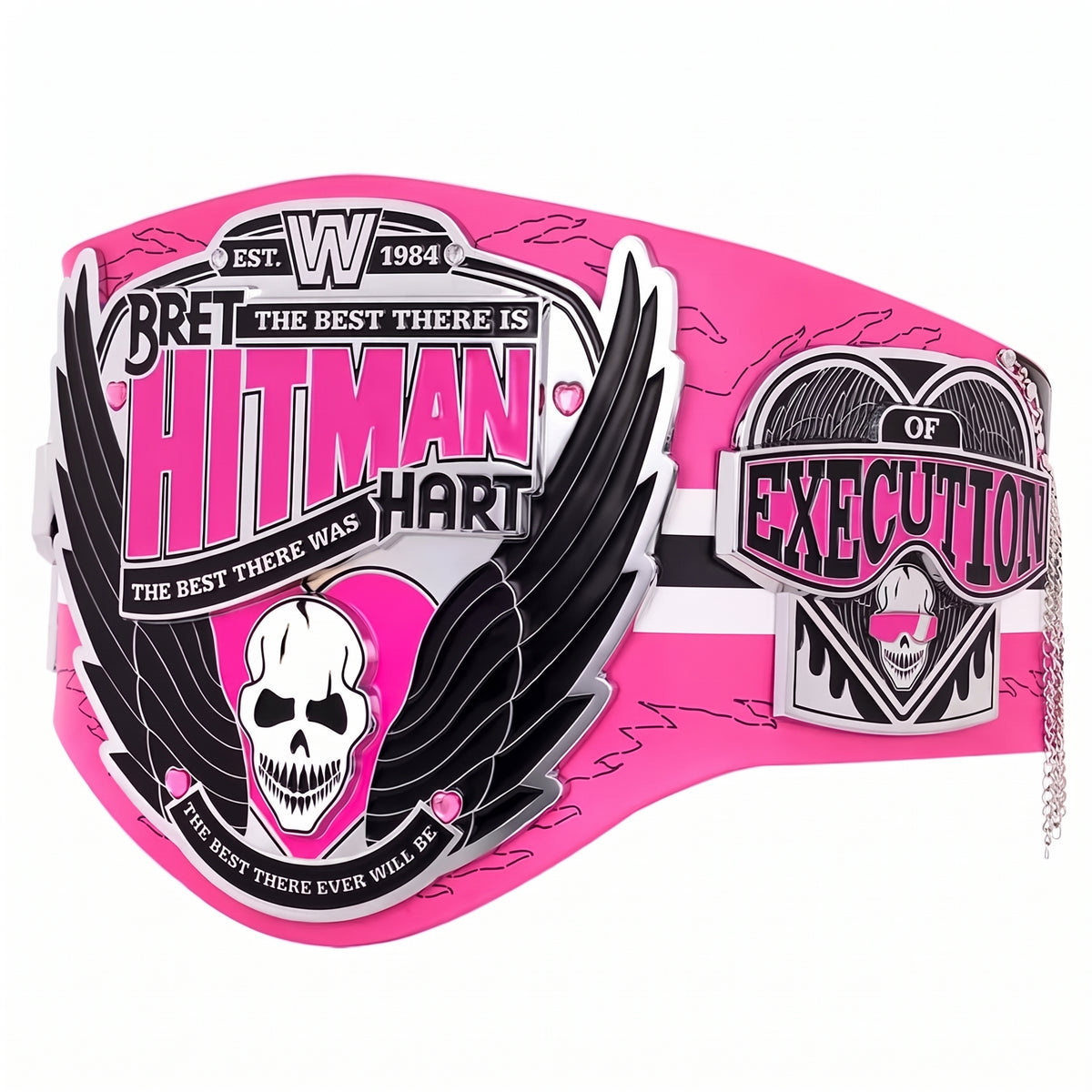 Pink & Black Wrestling Championship Belt | Winged Skull Design