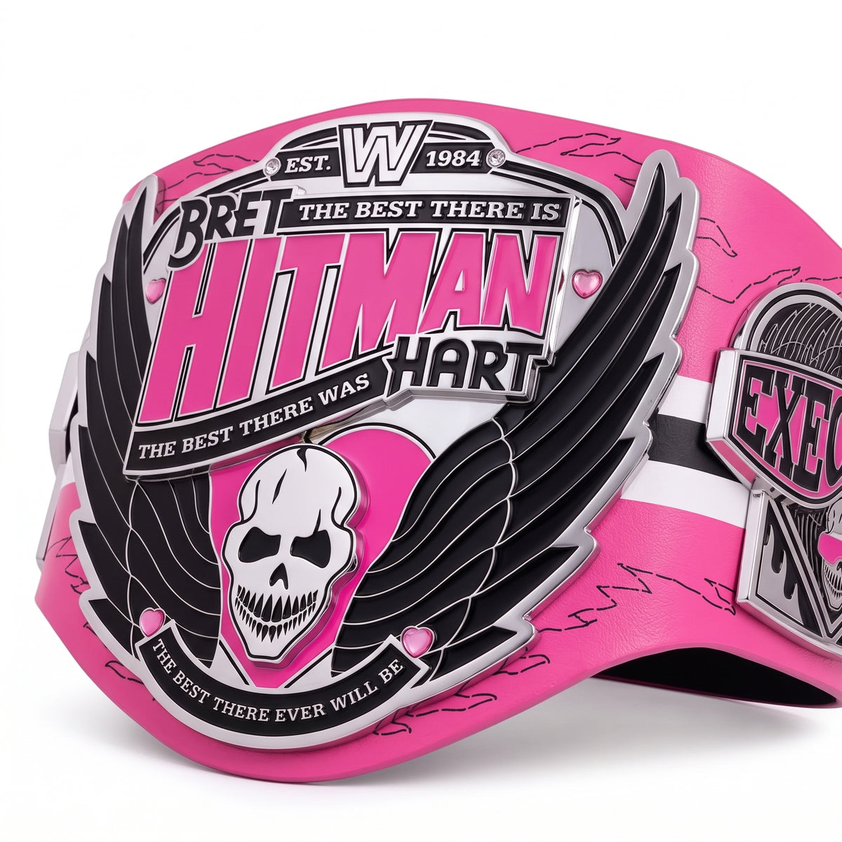 Pink & Black Wrestling Championship Belt | Winged Skull Design