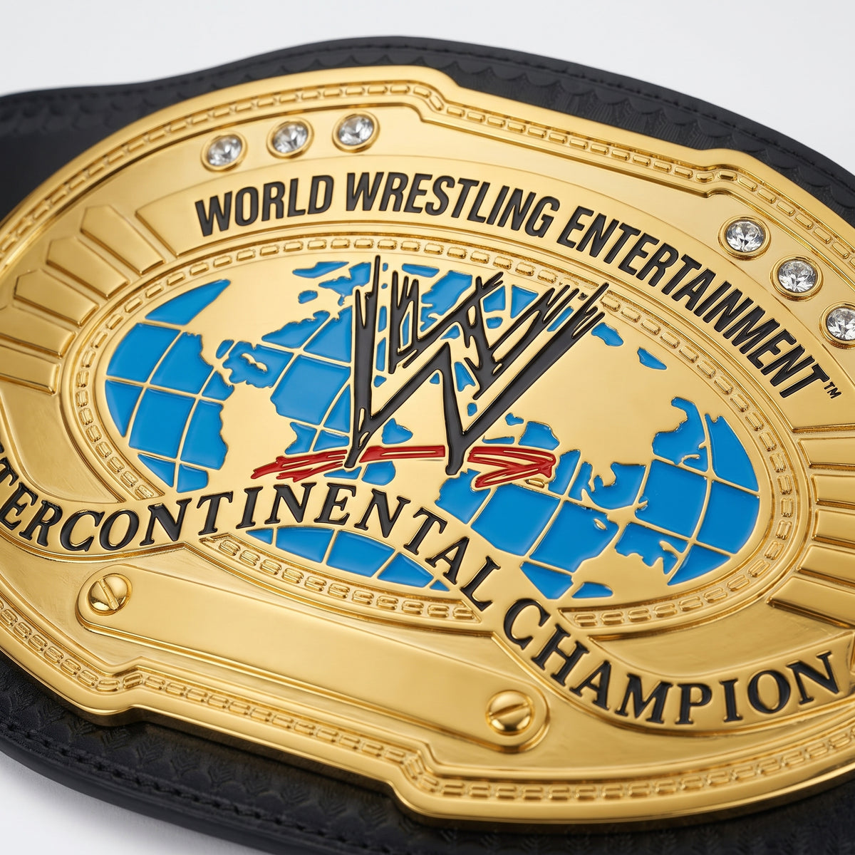 Gold Global Champion Wrestling Belt | Oval World Map Design