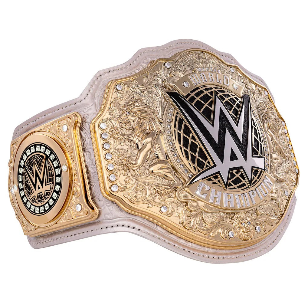 White & Gold World Champion Wrestling Belt | Lion Crest Design