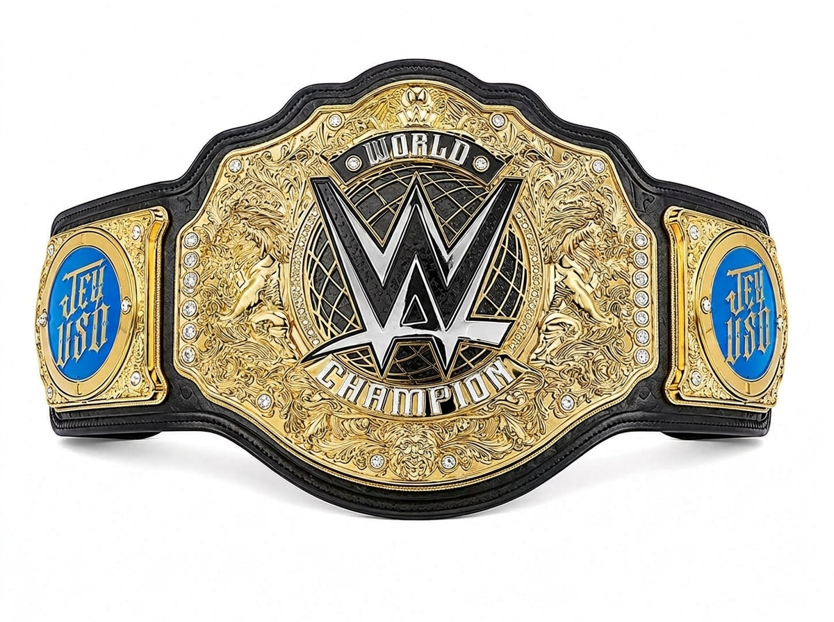 World Champion Gold Wrestling Title Belt | Custom Nameplate Edition